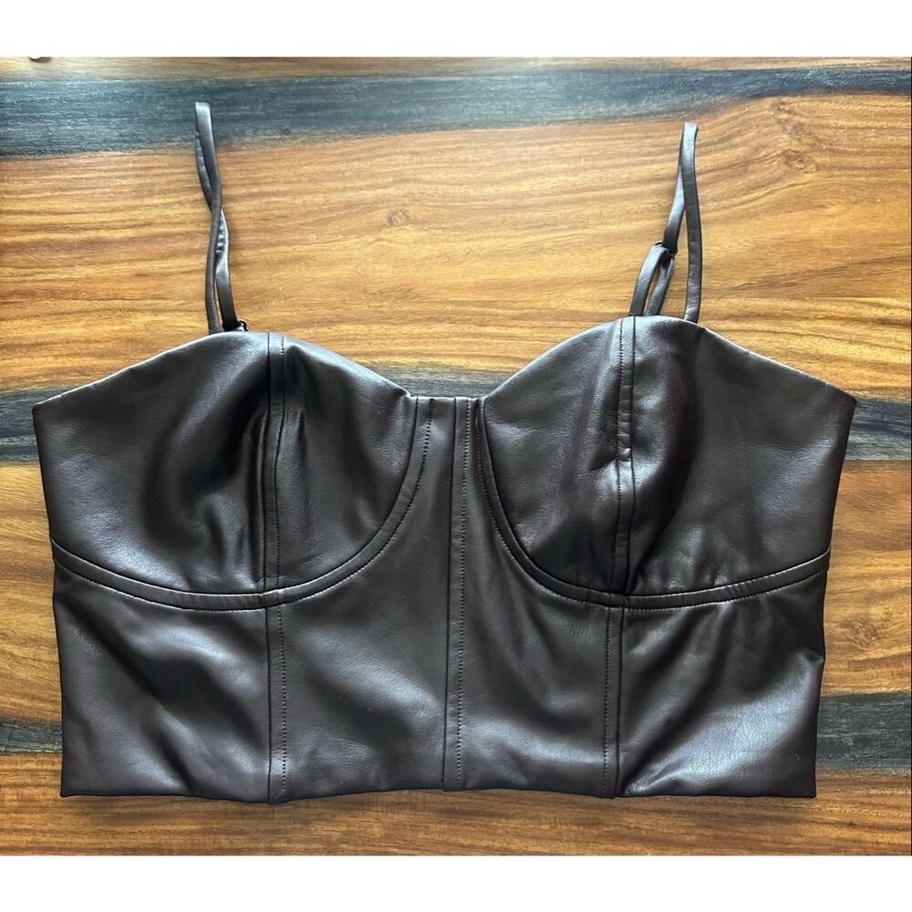 Express Body Contour Dark Brown Leather Top Size Medium